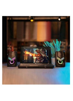 ماركة غير محددة DHE-6000 WIRED SPEAKER RGB BACKLIGHT AUDIO PLAYER MULTIMEDIA STEREO MINI 360 SURROUND SOUND SUBWOOFER (BLACK)  - Image 2