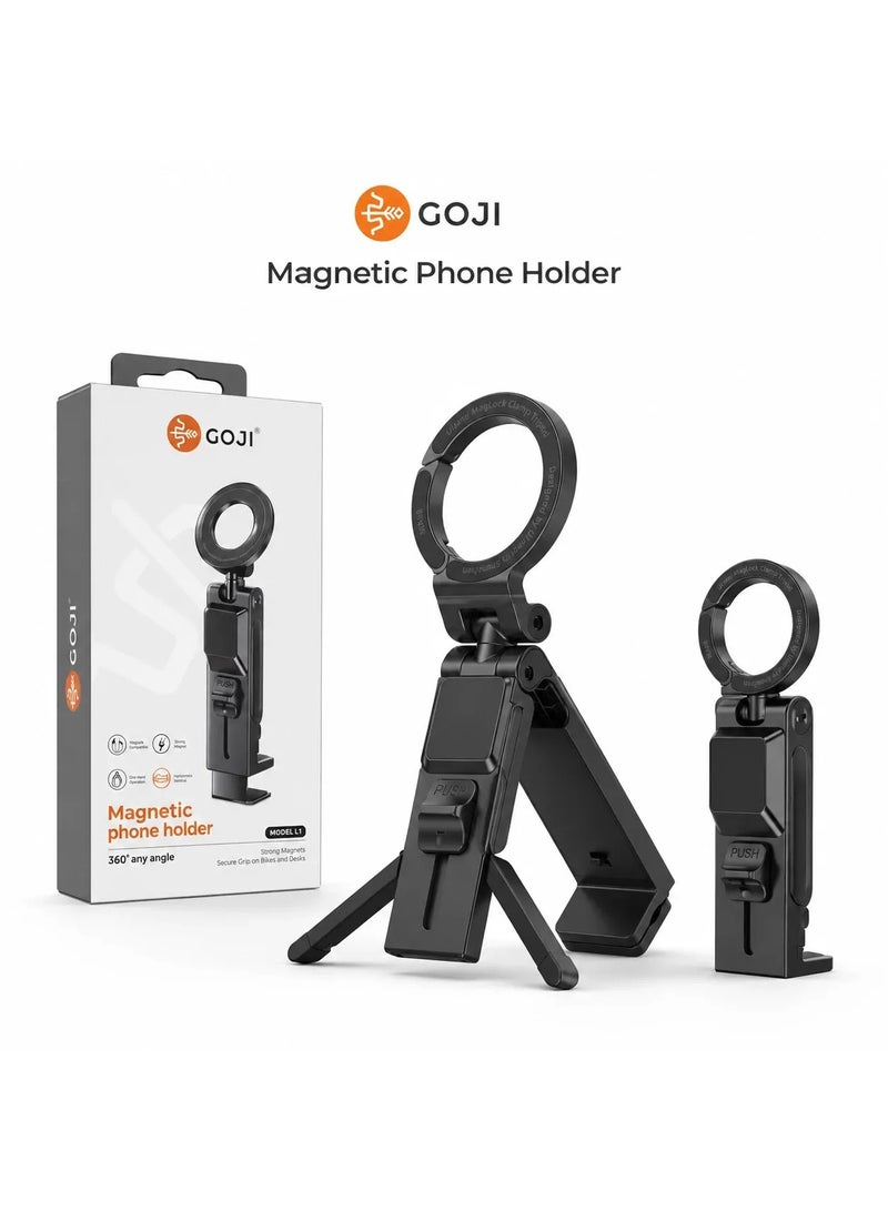 Goji 3-in-1 Magnetic Phone Holder Tripod Clamp Stand, 360° Adjustable Foldable - Image 1