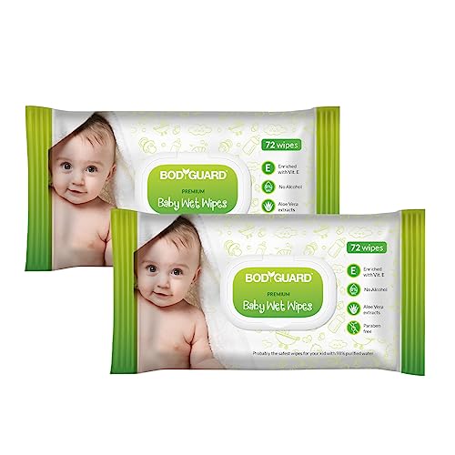 Bodyguard Aloe Vera Based Natural Wet Wipes For Babies With Goodness Of Vitamin E | Moisturizing Baby Wet Wipes For Baby's Skin | Antibacterial Baby Wipes Combo | 144 Wipes | Combo of 2 x 72 Pieces - Image 1