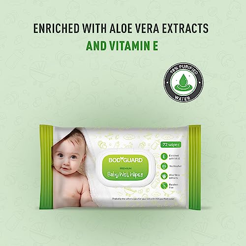 Bodyguard Aloe Vera Based Natural Wet Wipes For Babies With Goodness Of Vitamin E | Moisturizing Baby Wet Wipes For Baby's Skin | Antibacterial Baby Wipes Combo | 144 Wipes | Combo of 2 x 72 Pieces - Image 3