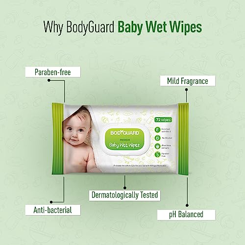 Bodyguard Aloe Vera Based Natural Wet Wipes For Babies With Goodness Of Vitamin E | Moisturizing Baby Wet Wipes For Baby's Skin | Antibacterial Baby Wipes Combo | 144 Wipes | Combo of 2 x 72 Pieces - Image 4