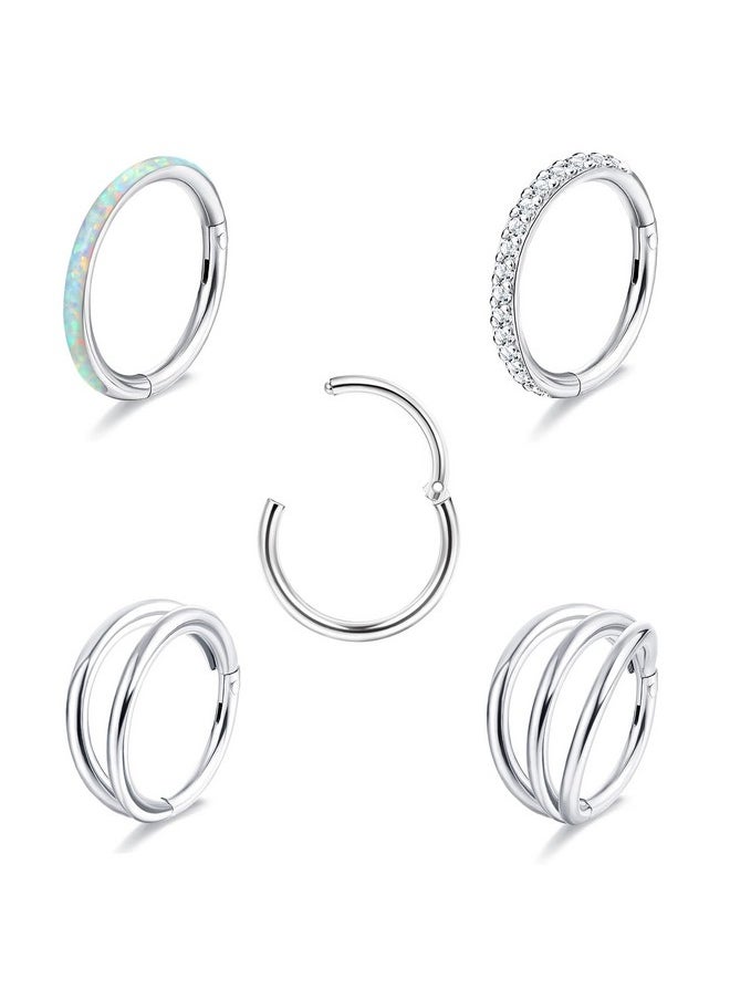 Thunaraz 18G 16G Nose Rings Hoop For Women Men Surgical Steel Septum Rings Cz Opal Cartilage Hoop Earrings Daith Conch Clicker Nose Rings Septum Body Piercing Jewelry 8Mm 10Mm  - Image 1
