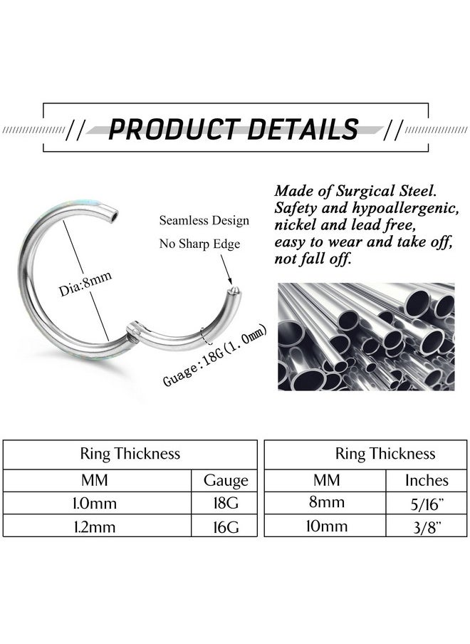 Thunaraz 18G 16G Nose Rings Hoop For Women Men Surgical Steel Septum Rings Cz Opal Cartilage Hoop Earrings Daith Conch Clicker Nose Rings Septum Body Piercing Jewelry 8Mm 10Mm  - Image 2
