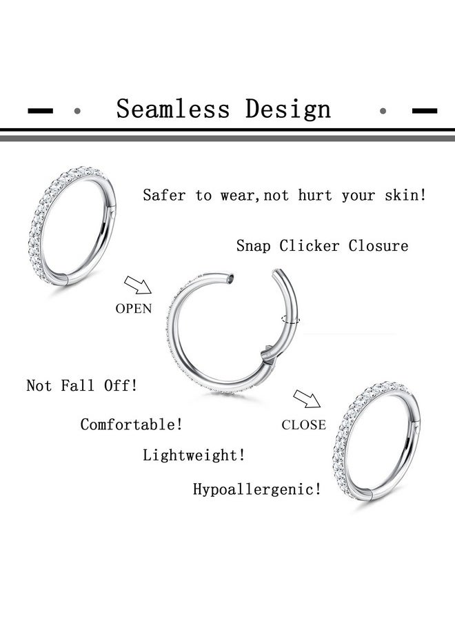 Thunaraz 18G 16G Nose Rings Hoop For Women Men Surgical Steel Septum Rings Cz Opal Cartilage Hoop Earrings Daith Conch Clicker Nose Rings Septum Body Piercing Jewelry 8Mm 10Mm  - Image 3