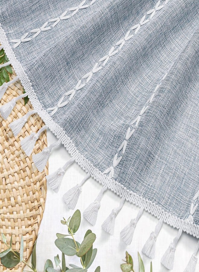 MitoVilla Boho Extra Long Shower Curtain 72 x 84, Blue 84 inch XL Polyester Linen Tassel Fabric Shower Curtain Set with Hooks for Vintage Country Farmhouse Bathroom Decor, Thick & Wrinkle Resistant - Image 5