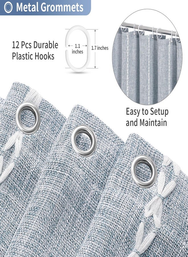 MitoVilla Boho Extra Long Shower Curtain 72 x 84, Blue 84 inch XL Polyester Linen Tassel Fabric Shower Curtain Set with Hooks for Vintage Country Farmhouse Bathroom Decor, Thick & Wrinkle Resistant - Image 4