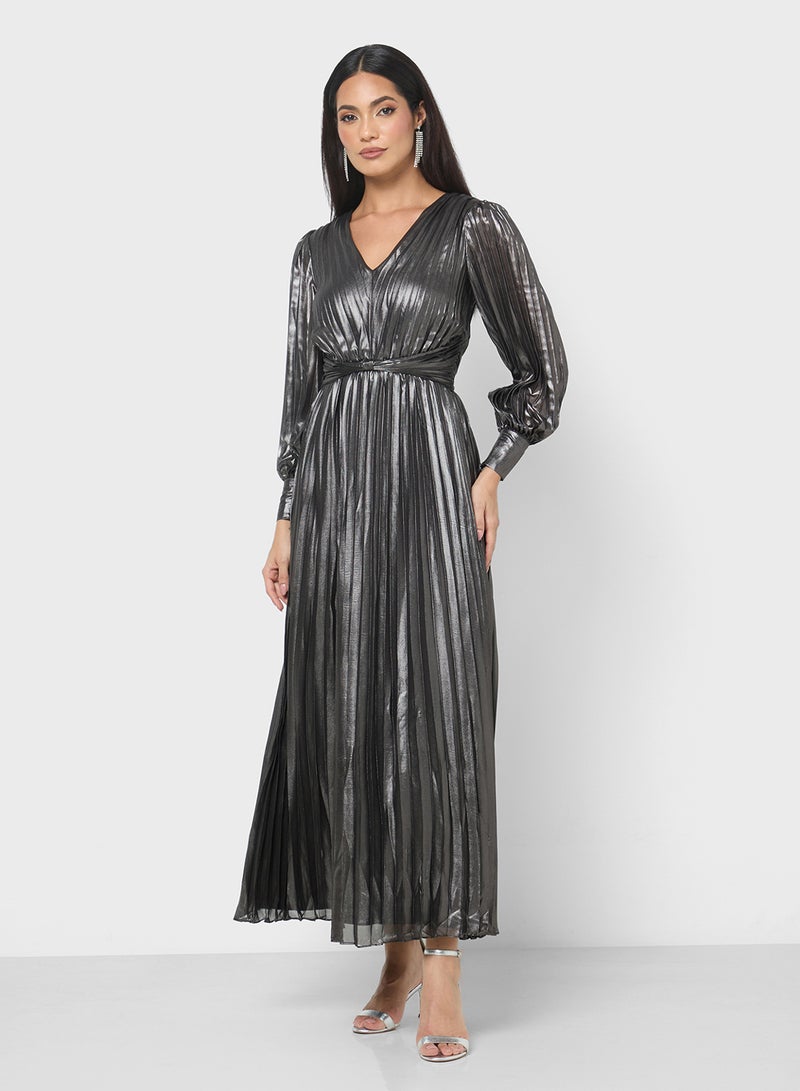 Amelia Rose Plunge Neck Puff Sleeve Tiered Dress - Image 4