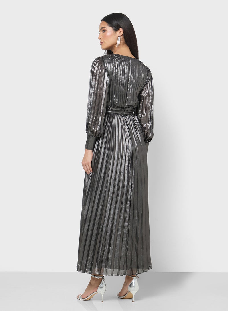 Amelia Rose Plunge Neck Puff Sleeve Tiered Dress - Image 2