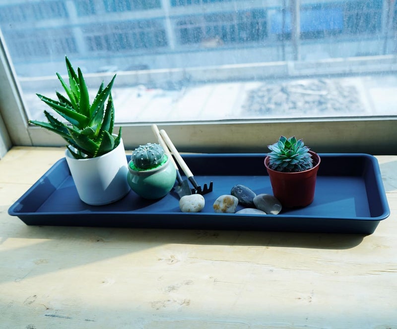 VUWEZ 6 Pack of Plastic Plant Trays, Rectangular Plant Saucers for Indoors Outdoor, Water Drip Trays for Flower Pot Planter, Windowsill (6 X 11 Inch, Blue) - Image 5