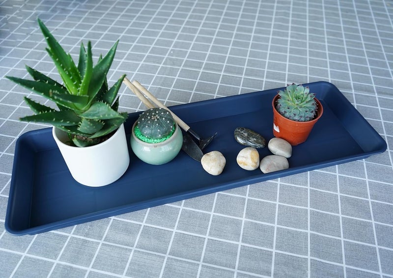 VUWEZ 6 Pack of Plastic Plant Trays, Rectangular Plant Saucers for Indoors Outdoor, Water Drip Trays for Flower Pot Planter, Windowsill (6 X 11 Inch, Blue) - Image 4