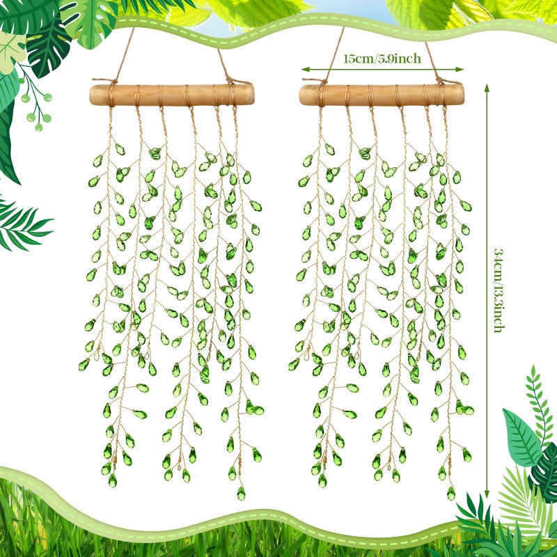 Suncalla 2 Pcs Crystal Suncatchers for Window Boho Decor Hanging Sun Catcher Making Rainbow Green Plants Artificial Crystal Prisms Wind Chime with Chain for Garden Home Wedding Ornament Gift - Image 3