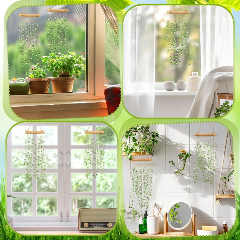 Suncalla 2 Pcs Crystal Suncatchers for Window Boho Decor Hanging Sun Catcher Making Rainbow Green Plants Artificial Crystal Prisms Wind Chime with Chain for Garden Home Wedding Ornament Gift - Image 4