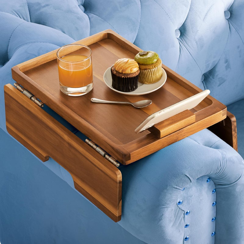 BLUEWEST Sofa Armrest Tray Arm Table Sofa Arm Tray with Robust Large Grip Arm Double Large SS304 Hinges 360 Rotating Phone Bracket NonSlip Flexible with Different Sofa Armrest Shapes and Width