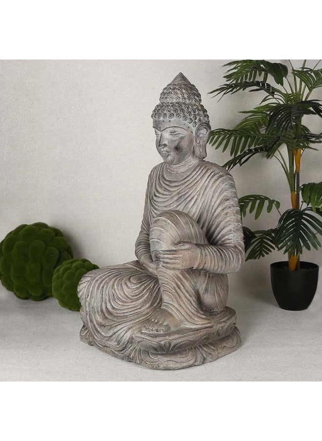 homes r us - Sitting Buddha Figurine, Cream & Brown - Image 1