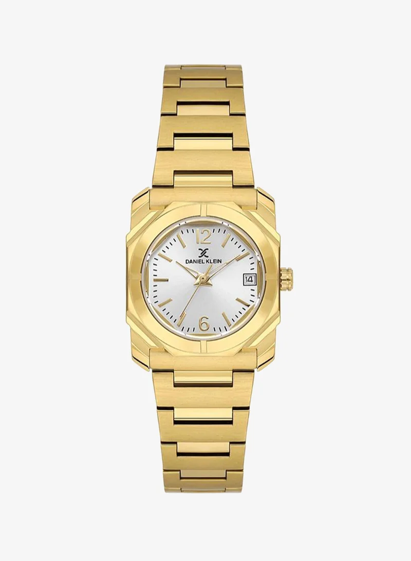 DANIEL KLEIN Women's Stainless Steel Gold Brass Case Analog Silver Round Sunray Dial Japanese Quartz Premium 30 Meters Water Resistant