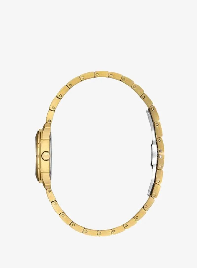 Daniel Klein Women's Stainless Steel Gold Brass Case Analog Silver Round Sunray Dial Japanese Quartz Premium 30 Meters Water Resistant