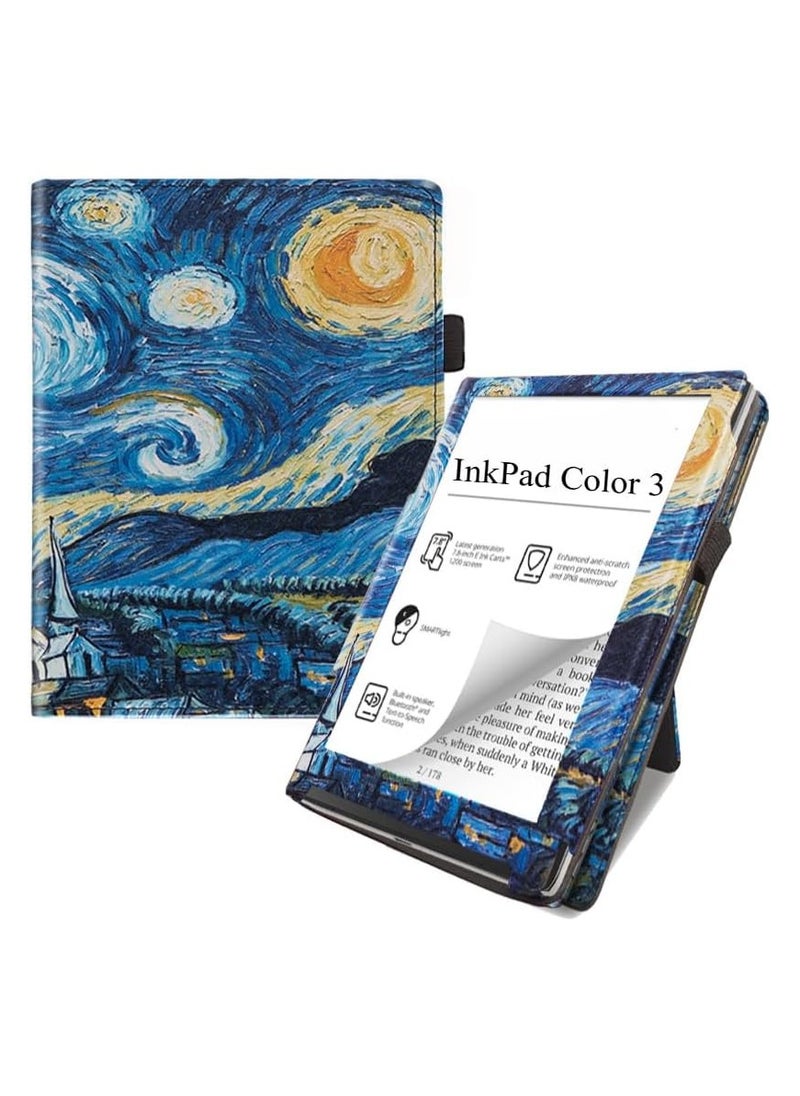 جنرال - متوافقة مع جهاز Pocketbook InkPad Color 3 بحجم 7.8 بوصة، غلاف جهاز قراءة الكتب الإلكترونية مع وظيفة الوقوف، غلاف حماية رقيق من الجلد الاصطناعي، غلاف حماية قابل للطي - Image 1