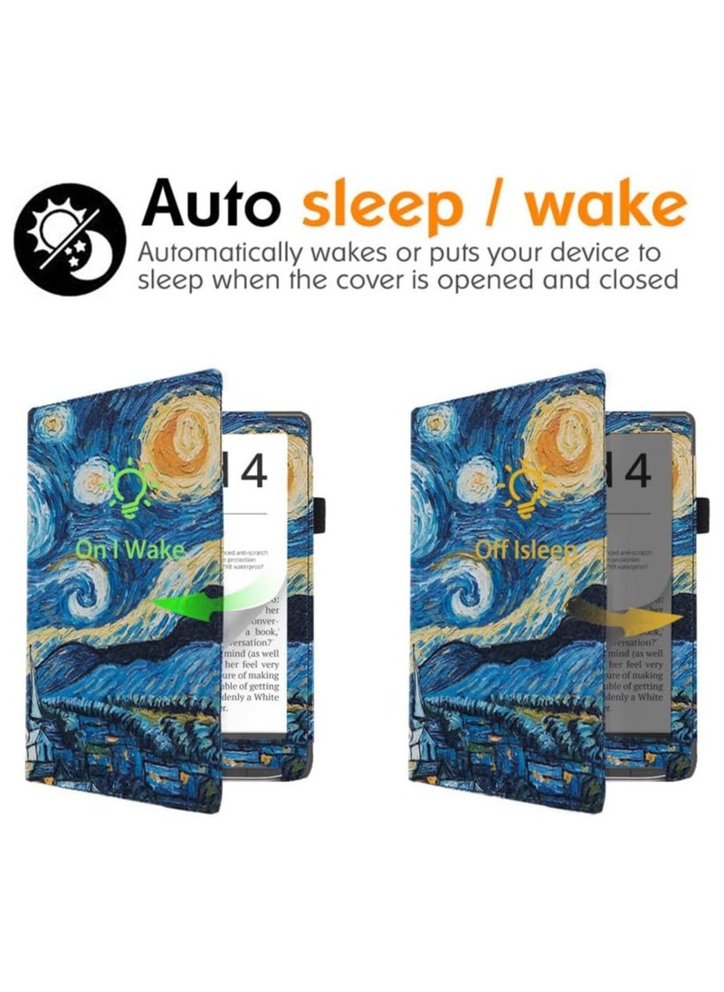 جنرال - متوافقة مع جهاز Pocketbook InkPad Color 3 بحجم 7.8 بوصة، غلاف جهاز قراءة الكتب الإلكترونية مع وظيفة الوقوف، غلاف حماية رقيق من الجلد الاصطناعي، غلاف حماية قابل للطي - Image 1