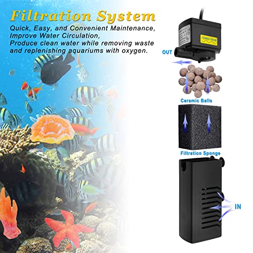 DOMICA 100GPH 5W Internal Aquarium Filter with Aeration System Power Filter for 5 to 15 Gallons Fish Tank, Submersible Fish Tank Filter - Image 2