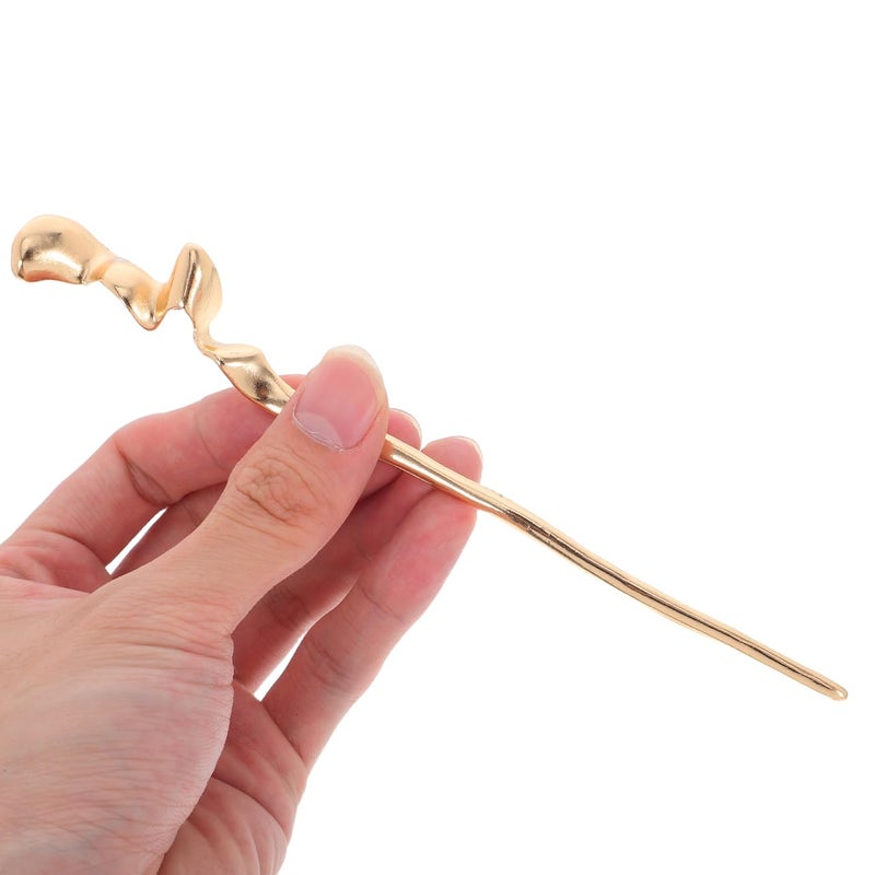 Lurrose 2pcs Chinese Hair Sticks: Gold Hair Chopsticks - Geometric Metal Pins for Women Bun Maker Chignon Maker Accessories - Image 3