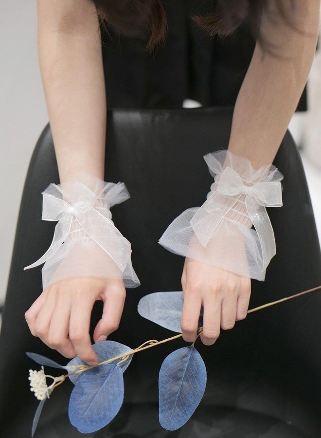 Amazleer Lolita Lace Wrist Cuffs, Bow Hand Sleeves, Elastic Bracelets for Halloween, Wedding, Masquerade (2, Black, Onesize) - Image 4