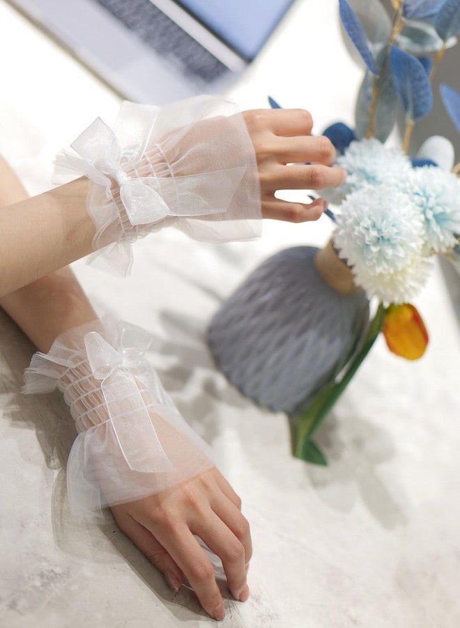 Amazleer Lolita Lace Wrist Cuffs, Bow Hand Sleeves, Elastic Bracelets for Halloween, Wedding, Masquerade (2, Black, Onesize) - Image 3