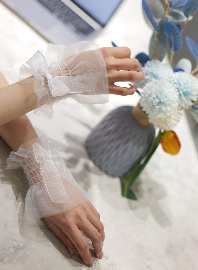 Amazleer Lolita Lace Wrist Cuffs, Bow Hand Sleeves, Elastic Bracelets for Halloween, Wedding, Masquerade (2, Black, Onesize) - Image 5