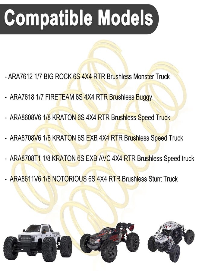 قطع من نوابض امتصاص الصدمات لسيارات ARRMA 1/8 Outcast Kraton Notorious 6S 1/7 Fireteam Big Rock، نوابض امتصاص صدمات فولاذية 2.0 مم بديلة لـ ARA330780 و ARA330782، أمامية 80 مم / خلفية 90 مم (ذهبي) - Image 4