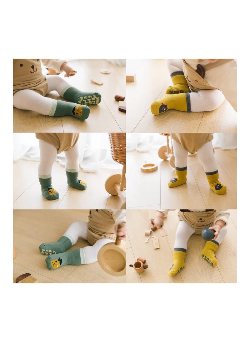 Y&D Baby Anti Slip Socks 5 Pairs Thick Warm Cotton with Grips Kids Children Animal Non Skid Floor for Boys Girls Size S 1 to 3 Years - Image 3