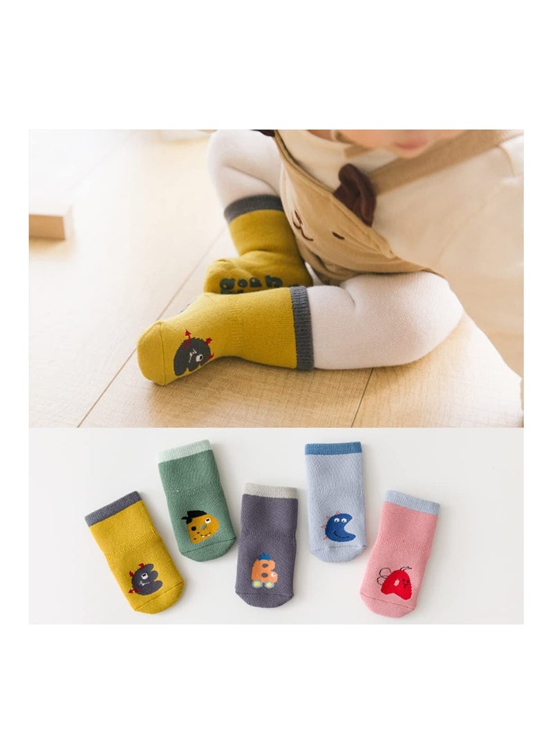 Y&D Baby Anti Slip Socks 5 Pairs Thick Warm Cotton with Grips Kids Children Animal Non Skid Floor for Boys Girls Size S 1 to 3 Years - Image 5