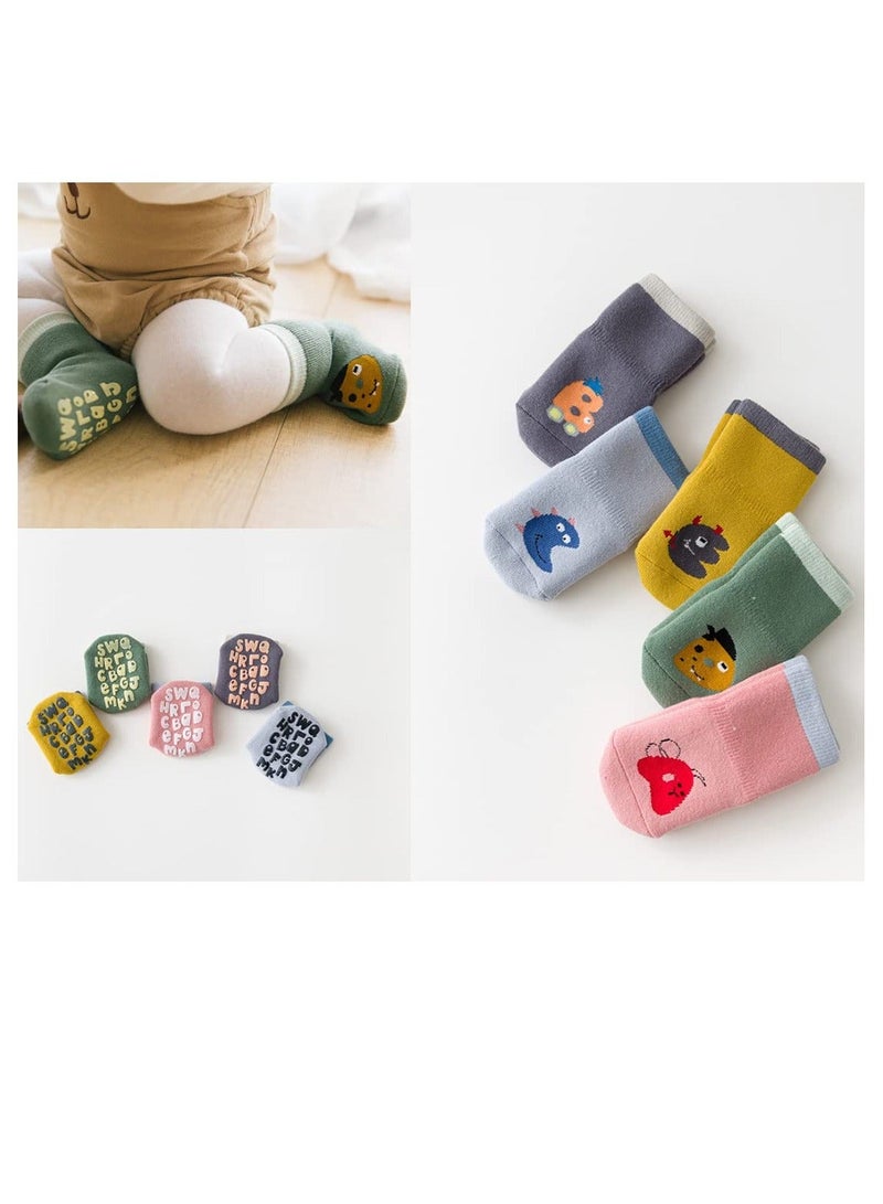Y&D Baby Anti Slip Socks 5 Pairs Thick Warm Cotton with Grips Kids Children Animal Non Skid Floor for Boys Girls Size S 1 to 3 Years - Image 4