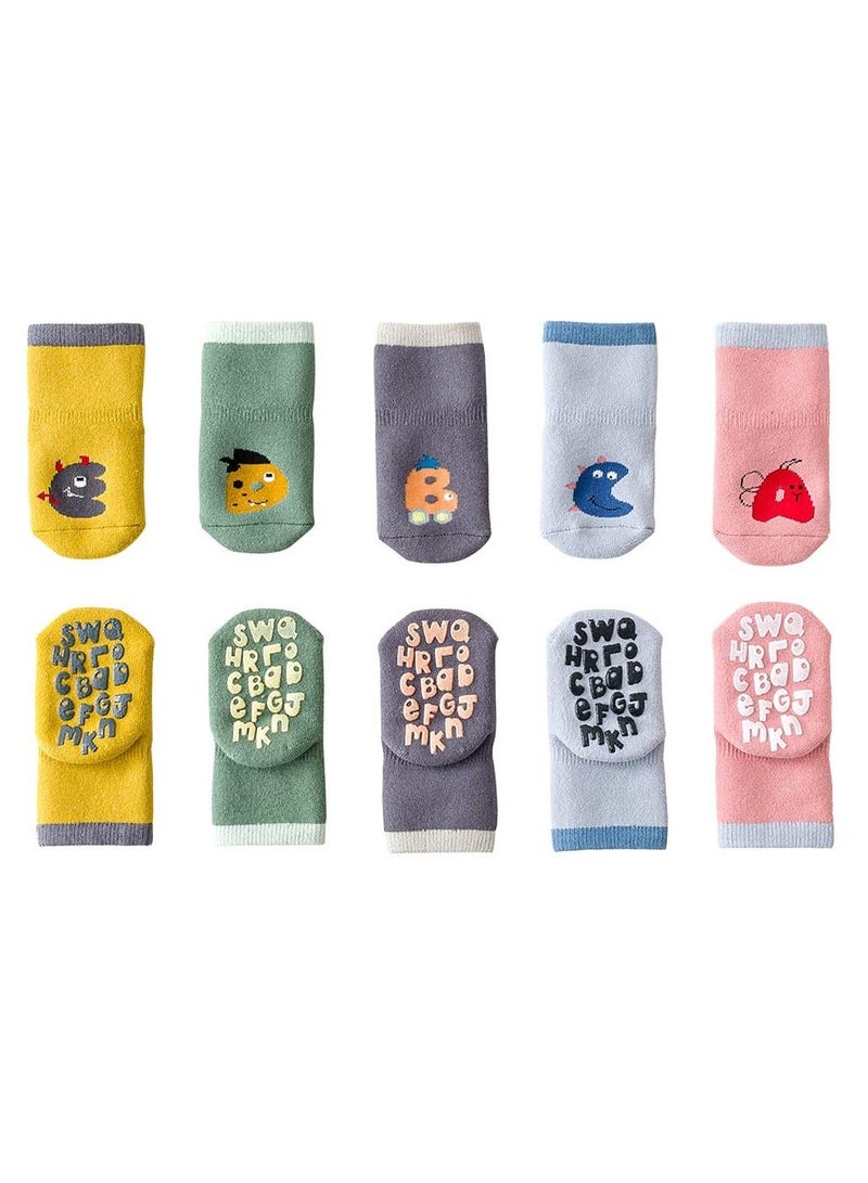 Y&D Baby Anti Slip Socks 5 Pairs Thick Warm Cotton with Grips Kids Children Animal Non Skid Floor for Boys Girls Size S 1 to 3 Years - Image 1