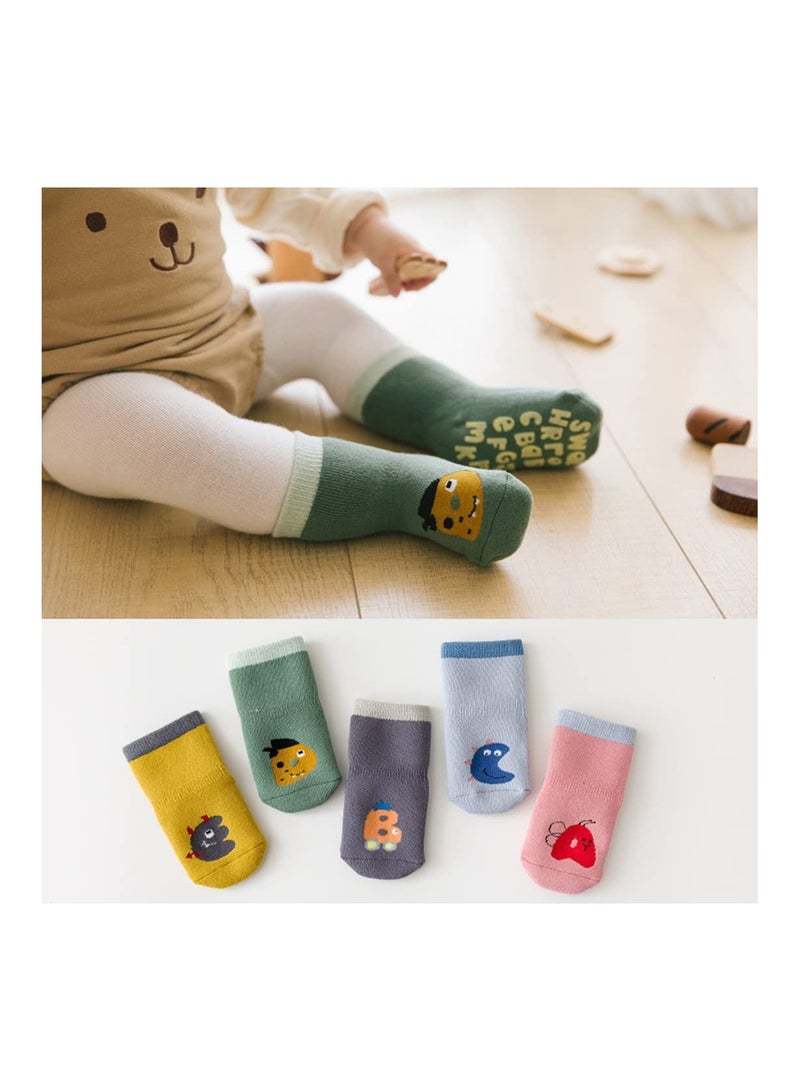 Y&D Baby Anti Slip Socks 5 Pairs Thick Warm Cotton with Grips Kids Children Animal Non Skid Floor for Boys Girls Size S 1 to 3 Years - Image 2