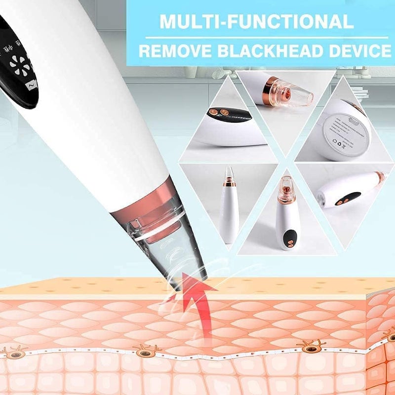 KITSSENTIAL 6 in 1 Multifunction Blackhead Remover Tools Electric Derma suction Machine USB Rechargeable Acne Pimple Pore Cleaner Vacuum tool Facial Cleanser Device for Nose Skin Care White 6 in 1 Derma Suction - Image 3