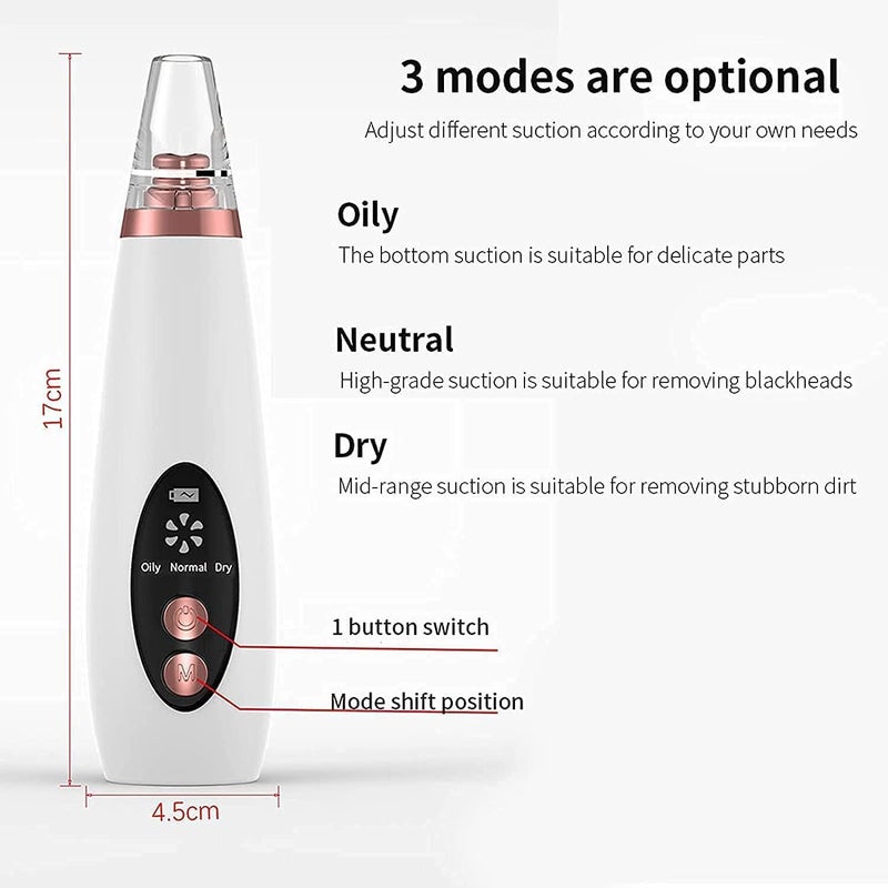 KITSSENTIAL 6 in 1 Multifunction Blackhead Remover Tools Electric Derma suction Machine USB Rechargeable Acne Pimple Pore Cleaner Vacuum tool Facial Cleanser Device for Nose Skin Care White 6 in 1 Derma Suction - Image 5