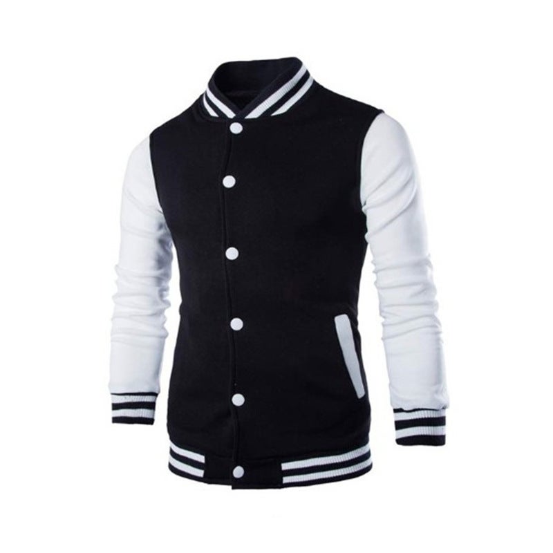 Generic New cross-border dedicated European size autumn and winter fleece-lined sweater mens casual running training slim cardigan baseball uniform Black