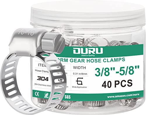 OURU 40PCS Hose Clamps Stainless Steel Adjustable 38 581016mm Worm Gear Hose Clamp Heavy Duty Metal Small Hose Clamps for Automotive Pipe Radiator Plumbing Fuel Line - Image 1
