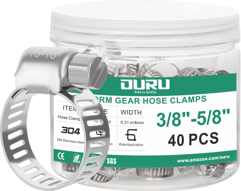 OURU 40PCS Hose Clamps Stainless Steel Adjustable 38 581016mm Worm Gear Hose Clamp Heavy Duty Metal Small Hose Clamps for Automotive Pipe Radiator Plumbing Fuel Line - Image 2