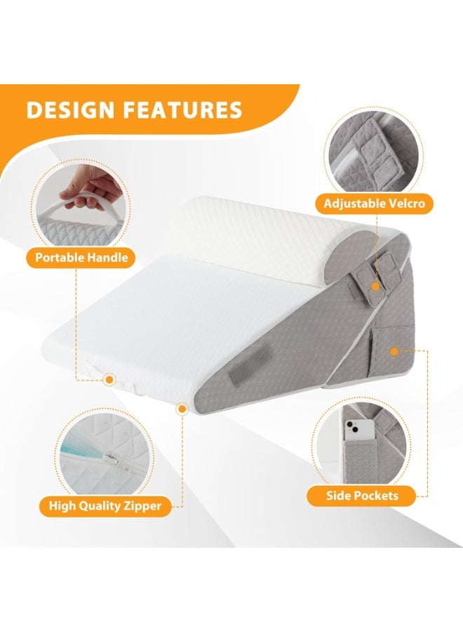 NKDFRI Wedge Pillows, Adjustable Bed Wedge Cushion Set for Relieving Back Pain, Acid Reflux and Snoring, Memory Foam Back Support Pillow for Sleeping, Pregnancy and Postoperative Care - Image 3