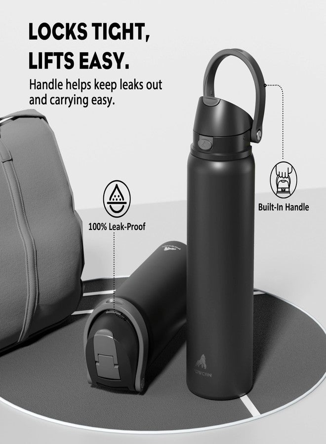 POWCAN 32 oz Stainless Steel Water Bottle for Sports: One-hand Push Button Lid, Leakproof, Keep Cold 24Hrs, Stainless Steel Cup with Straw for Camping, Outdoors, Workout, Travel (Midnight Black) - Image 4