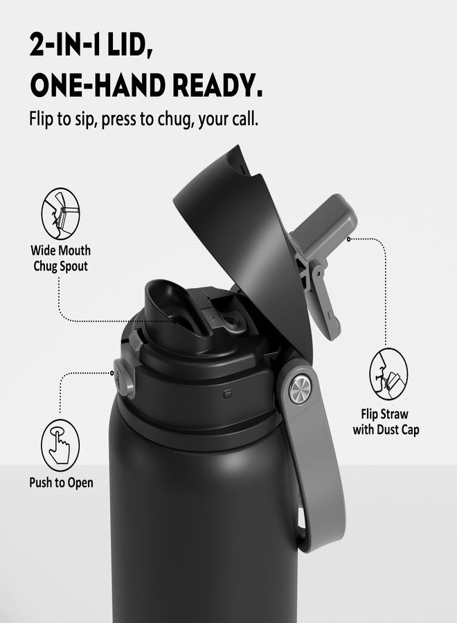 POWCAN 32 oz Stainless Steel Water Bottle for Sports: One-hand Push Button Lid, Leakproof, Keep Cold 24Hrs, Stainless Steel Cup with Straw for Camping, Outdoors, Workout, Travel (Midnight Black) - Image 2