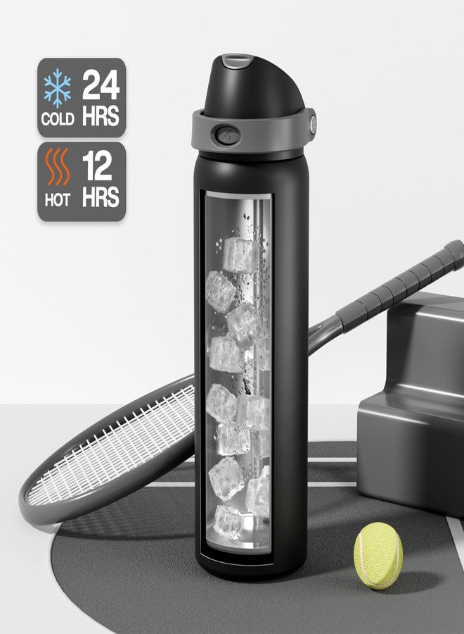 POWCAN 32 oz Stainless Steel Water Bottle for Sports: One-hand Push Button Lid, Leakproof, Keep Cold 24Hrs, Stainless Steel Cup with Straw for Camping, Outdoors, Workout, Travel (Midnight Black) - Image 3