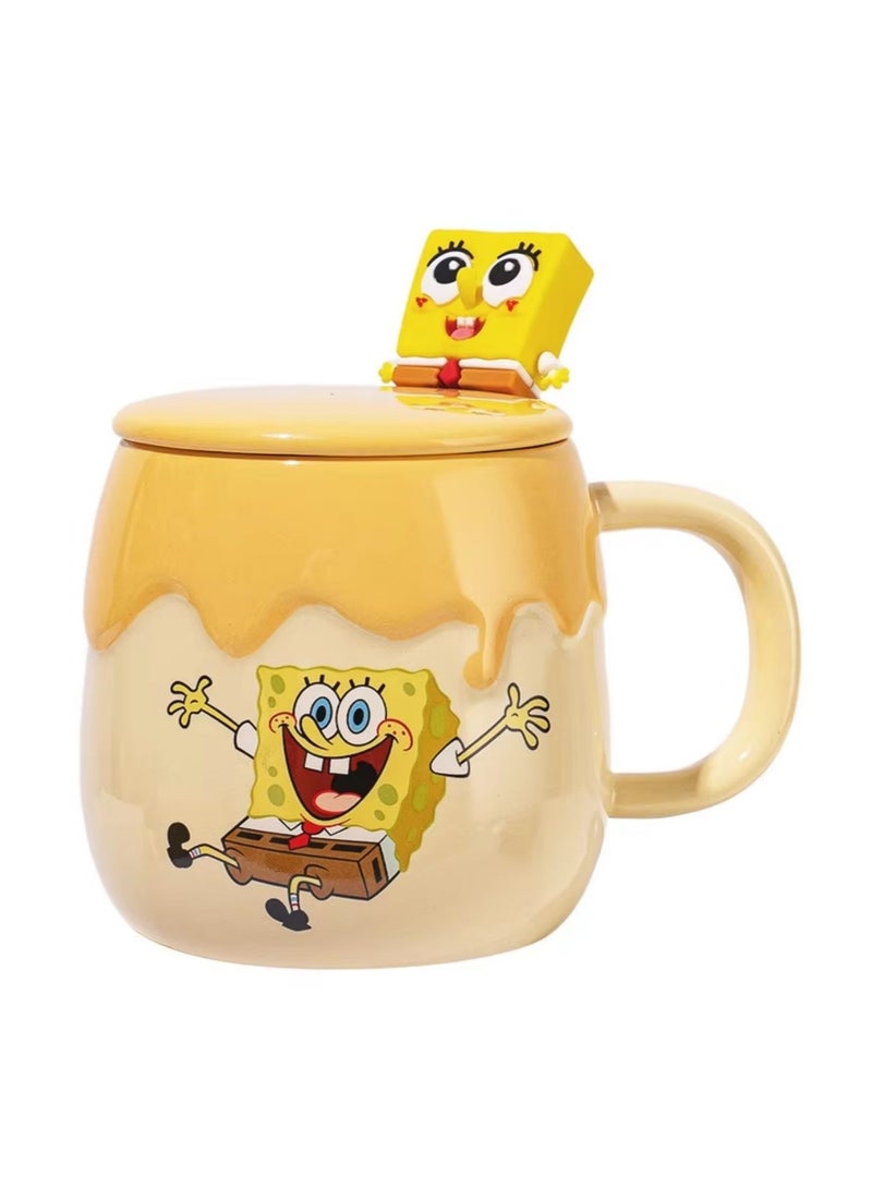 Disney SpongeBob SquarePants Ceramic Mug with Lid & Spoon – “Best Day Ever” Coffee Cup | 3D Cartoon Design, Cute Gift Box Packaging | Fun SpongeBob Mug for Kids, Teens & Adults – 400ml - Image 1