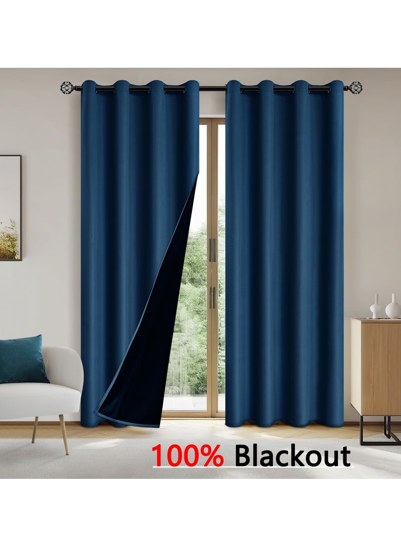 DUNISO 2 Panels Blackout Curtains for Bedroom, Thermal Insulated Room Darkening Curtains, Grommet Light Blocking Blackout Drapes for Living Room (Tibetan Blue,132*241cm)  - Image 1
