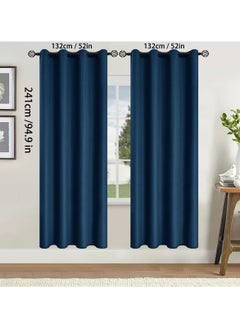 DUNISO 2 Panels Blackout Curtains for Bedroom, Thermal Insulated Room Darkening Curtains, Grommet Light Blocking Blackout Drapes for Living Room (Tibetan Blue,132*241cm)  - Image 2
