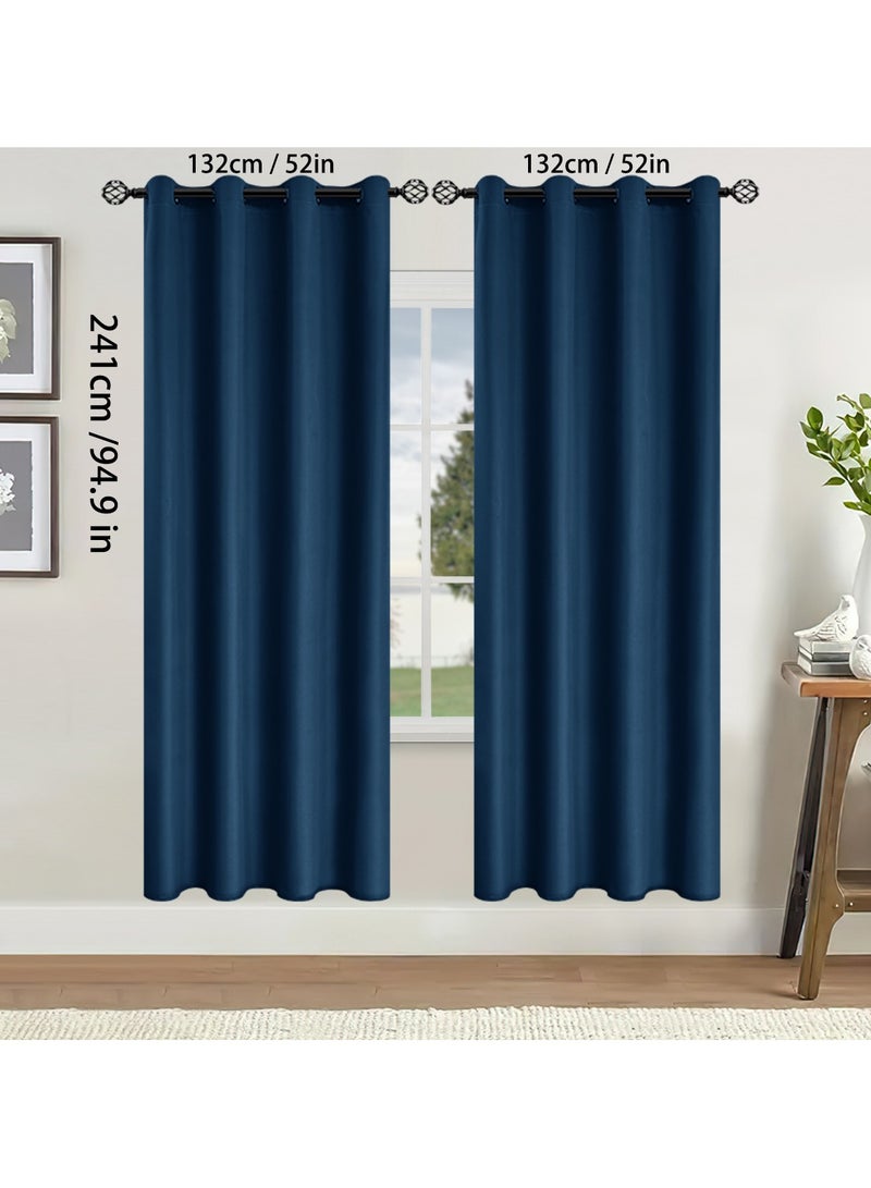 DUNISO 2 Panels Blackout Curtains for Bedroom, Thermal Insulated Room Darkening Curtains, Grommet Light Blocking Blackout Drapes for Living Room (Tibetan Blue,132*241cm)  - Image 2