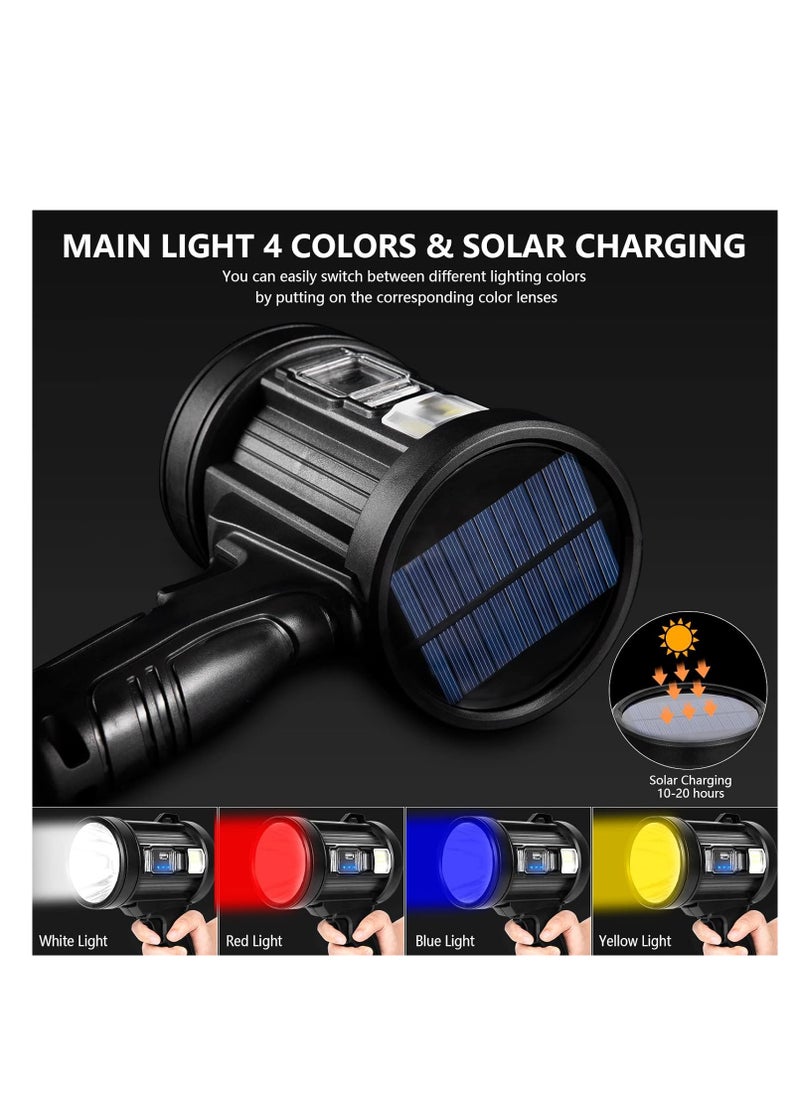 ZLH HITY - Rechargeable Spotlight, 100000 Lumens Handheld Hunting Flashlight Led Spot Light with Cob Light and Solar Panels, 6 Modes IPX6 Waterproof Bright Spotlight for Boating,Camping,Fishing - Image 1