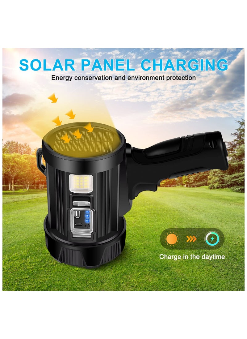 ZLH HITY - Rechargeable Spotlight, 100000 Lumens Handheld Hunting Flashlight Led Spot Light with Cob Light and Solar Panels, 6 Modes IPX6 Waterproof Bright Spotlight for Boating,Camping,Fishing - Image 1