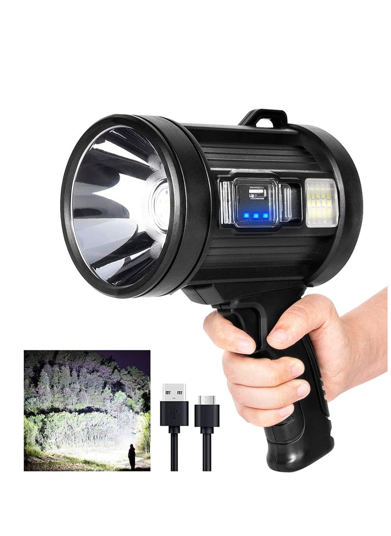 ZLH HITY - Rechargeable Spotlight, 100000 Lumens Handheld Hunting Flashlight Led Spot Light with Cob Light and Solar Panels, 6 Modes IPX6 Waterproof Bright Spotlight for Boating,Camping,Fishing - Image 1