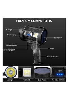 ZLH HITY Rechargeable Spotlight, 100000 Lumens Handheld Hunting Flashlight Led Spot Light with Cob Light and Solar Panels, 6 Modes IPX6 Waterproof Bright Spotlight for Boating,Camping,Fishing  - Image 3